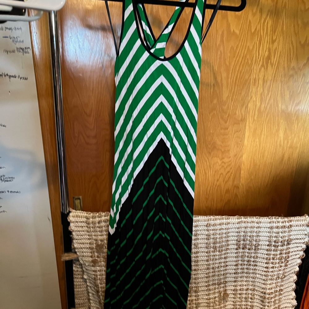 Calvin Klein Green White Dark Blue Size 8 Maxi Dress